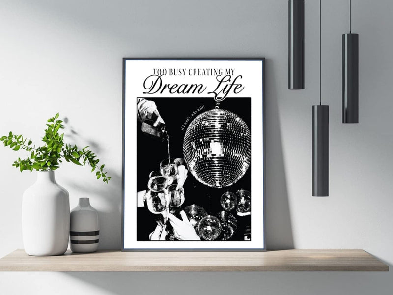 Black and White Disco Ball Decor - 12X16 Inches Set of 1 Party Decor Poster & Prints - Black Wall Art - Quotes Wall Decor - Aesthetic Room Decor - Bart Cart Cute Room Decor - Vintage Wall Art