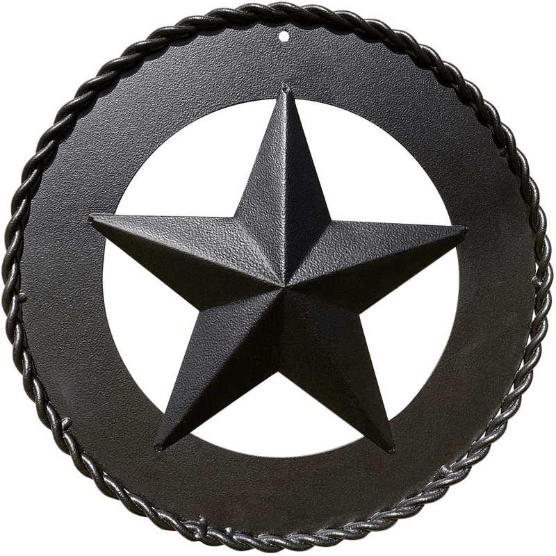 Black Metal Wall Star – Barn Star, Metal Stars for Outside or Inside, Texas Star, Art Rustic Vintage Western Country Farmhouse Iron Wall Décor for House (9" Twisted Rope) Home & Garden > Decor > Artwork > Sculptures & Statues EcoRise 12" Ring & Twisted Rope  