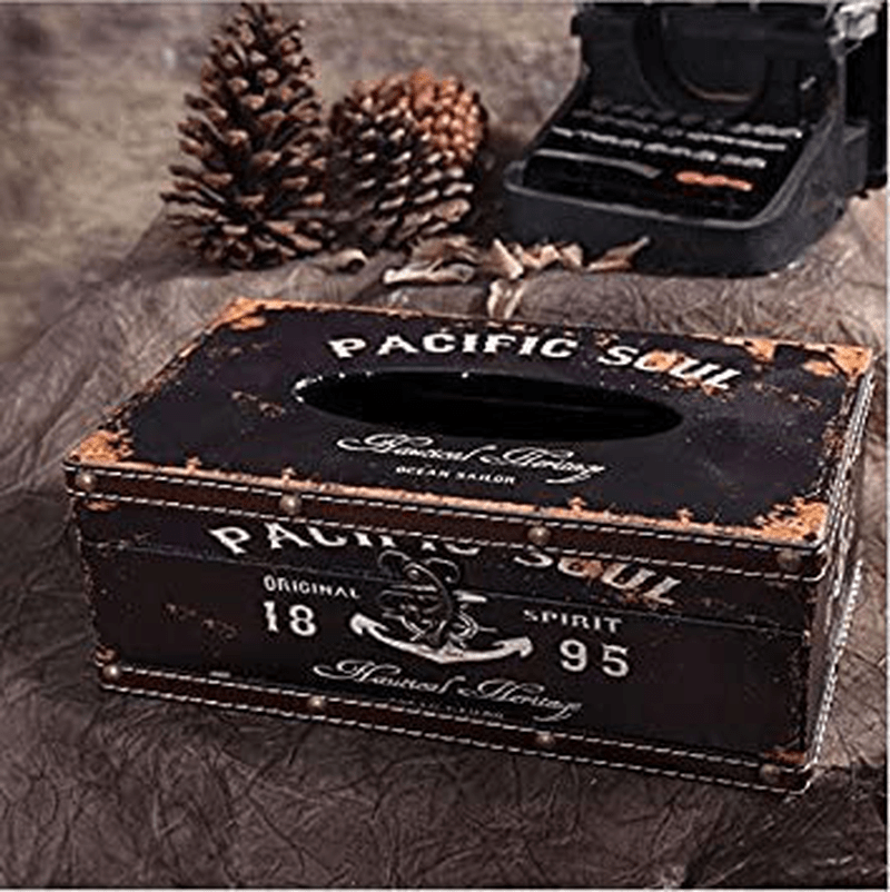 (Black Pacific Soul) Retro Vintage Rustic Wood Tissue Holder Box Cover Facial Tissue Paper Dispenser Anchor Design Tissue Holder Home Decor Arts & Entertainment > Party & Celebration > Party Supplies Generic   