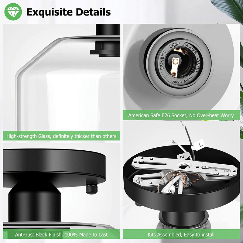 Black Semi Flush Mount Ceiling Light with Clear Glass Shade, Farmhouse Close to Ceiling Lights, Industrial Flush Mount Light Fixture for Bedroom Kitchen Hallway Entryway Porch Corridor, E26 Base Home & Garden > Lighting > Lighting Fixtures > Ceiling Light Fixtures KOL DEALS   