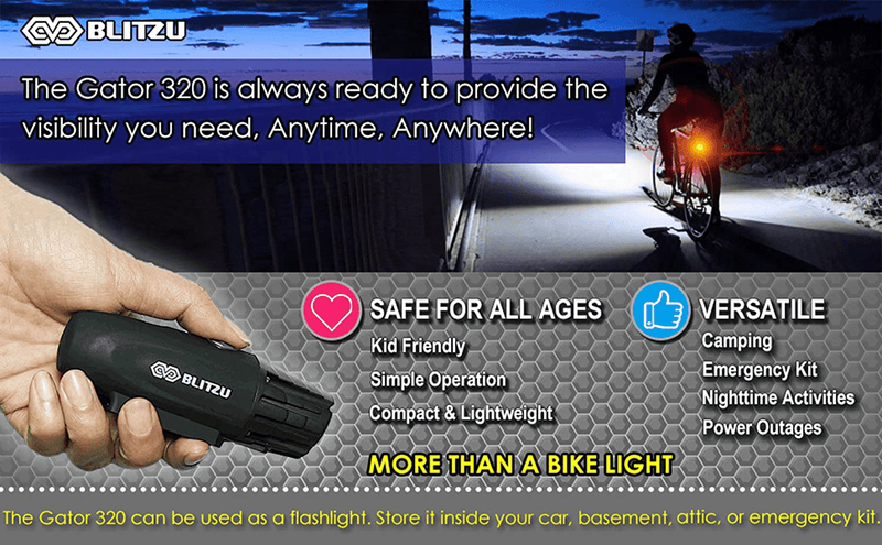 BLITZU Bike Lights Set USB Rechargeable Gator 320 Lumens Powerful Front and Back Light Bicycle Accessories for Night Riding, Cycling Headlight Tail Rear Reflectors for Kids, Road, Mountain Bike