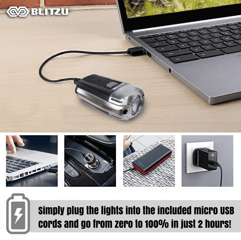 BLITZU Gator 390 USB Rechargeable LED Bike Light Set, Bicycle Headlight Front Light & Free Rear Back Tail Light. Waterproof, Easy to Install for Kids Men Women Road Cycling Safety Commuter Flashlight Sporting Goods > Outdoor Recreation > Cycling > Bicycle Parts BLITZU   