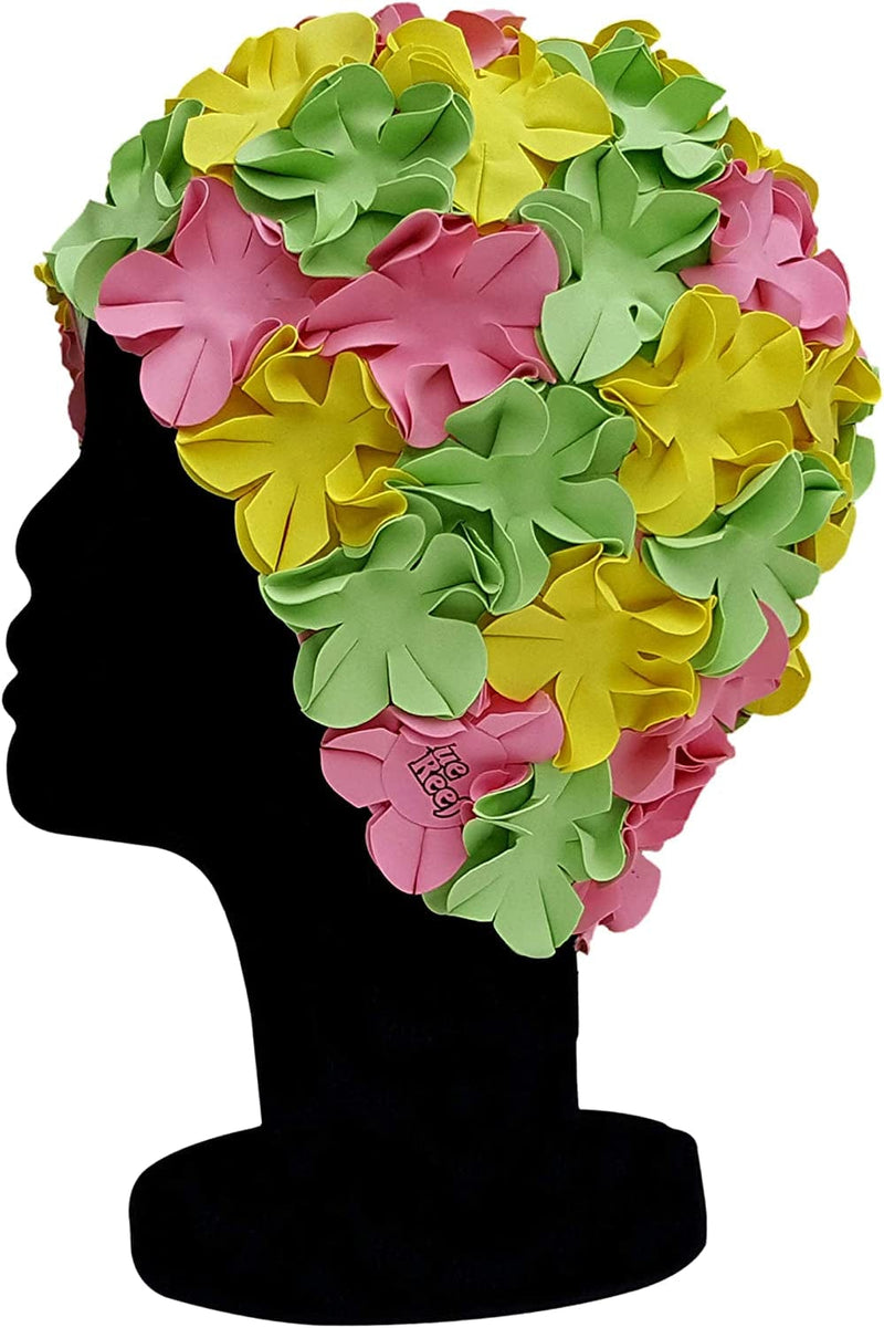 Blue Reef Isla Floral Ladies Classic Retro 3D Flower Petal 3 Colour Stylish Vintage Swimming Hat Swim Cap One Size Adults Sporting Goods > Outdoor Recreation > Boating & Water Sports > Swimming > Swim Caps Blue Reef Pink/Yellow/Green  