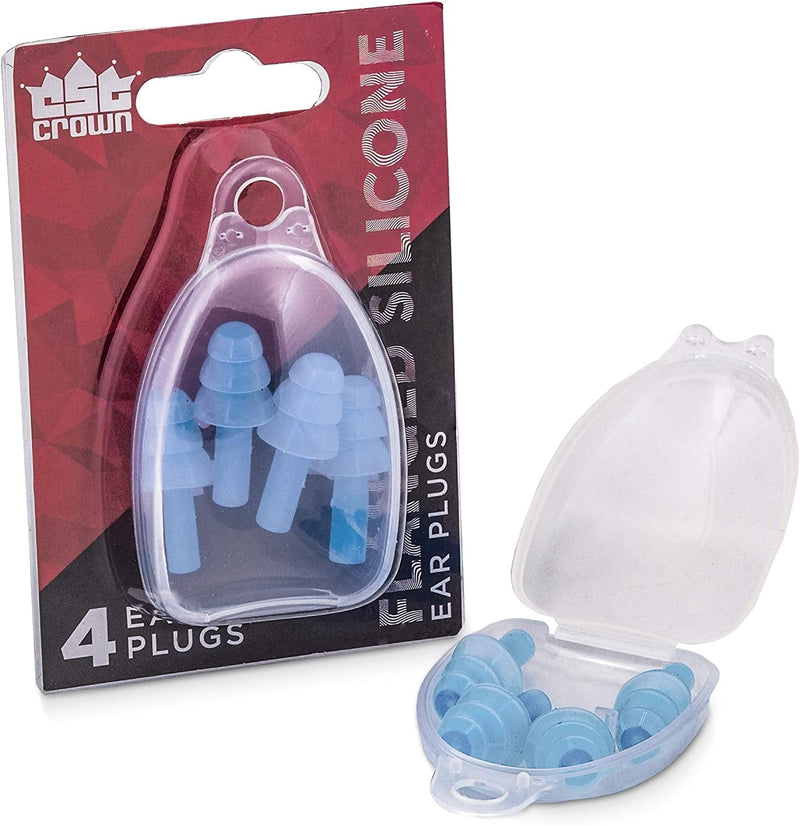 Blue Silicone Ear Plugs, 4-Pack Case | Soft, Comfortable Waterproof Earplugs for Snorkel, Swim, and Showering | Safe Ear Sound Protection Great for Hunting, Concerts, Sleeping, and More