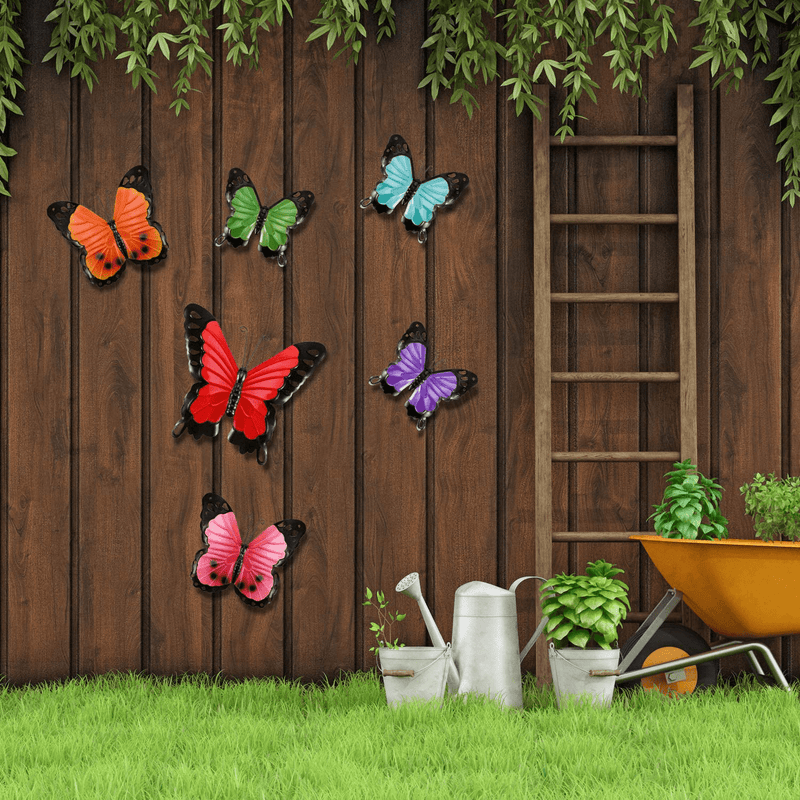 Blulu 6 Pieces Metal Butterfly Wall Art Metal Butterflies Wall Decor Sculpture Inspirational Wall Hanging Butterfly for Indoor and Outdoor Home Office Decoration, 3 Sizes, 6 Colors