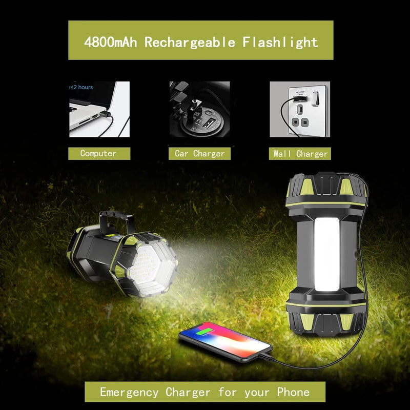Bochaos LED High Power Rechargeable Flashlight, 8 Light Modes Portable Handheld Spotlight Camping Lantern, 4800Mah Power Bank, Waterproof, Emergency Flashlight Lantern for Outdoor，Usb Cable Included