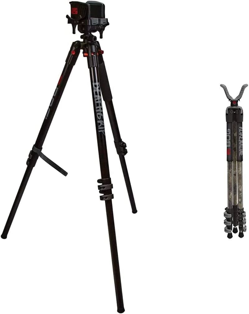 BOG Deathgrip Tripods with Durable Aluminum and Carbon Fiber Frames, Lightweight, Stable Design, Bubble Level, Adjustable Legs, and Hands-Free Operation for Hunting, Shooting, and Outdoors Sporting Goods > Outdoor Recreation > Winter Sports & Activities BOG Aluminum Tripod + Shooting Rest 