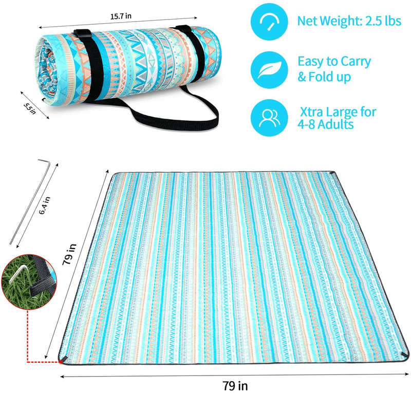 Boho Beach Blanket Picnic Blankets Anti-Water Sandless,Outdoor Blanket Beach Mat for Camping Foldable 79"X79" Extra Large Machine Washable
