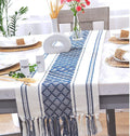 Boho Small Coffee or Dining Table Runner with Tassels 14 X 48 Inches, Blue & Cream | Woven Washable Dresser Scarf for Bedroom | Farmhouse Table Topper Centerpiece Decorations Home & Garden > Decor > Seasonal & Holiday Decorations Oveesha Navy Blue 14 x 90 Inches 