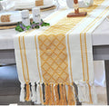 Boho Small Coffee or Dining Table Runner with Tassels 14 X 48 Inches, Blue & Cream | Woven Washable Dresser Scarf for Bedroom | Farmhouse Table Topper Centerpiece Decorations Home & Garden > Decor > Seasonal & Holiday Decorations Oveesha Mustard Yellow 14 x 90 Inches 