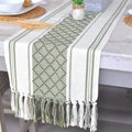 Boho Small Coffee or Dining Table Runner with Tassels 14 X 48 Inches, Blue & Cream | Woven Washable Dresser Scarf for Bedroom | Farmhouse Table Topper Centerpiece Decorations Home & Garden > Decor > Seasonal & Holiday Decorations Oveesha Olive Green 14 x 72 Inches 