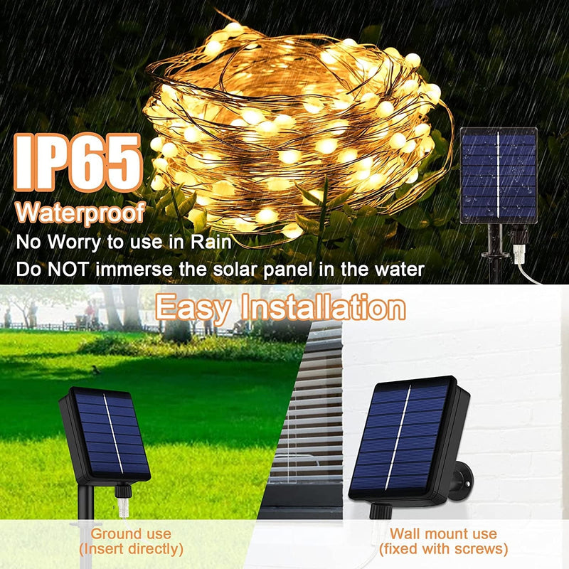 BOLWEO Upgrade Warm White Solar String Lights Outdoor 200 Oversize Lamp Solar Fairy Lights 66Ft LED Starburst Waterproof for Garden Patio Backyard Tree Halloween Diwali Christmas Decorations Home & Garden > Lighting > Lamps BOLWEO   