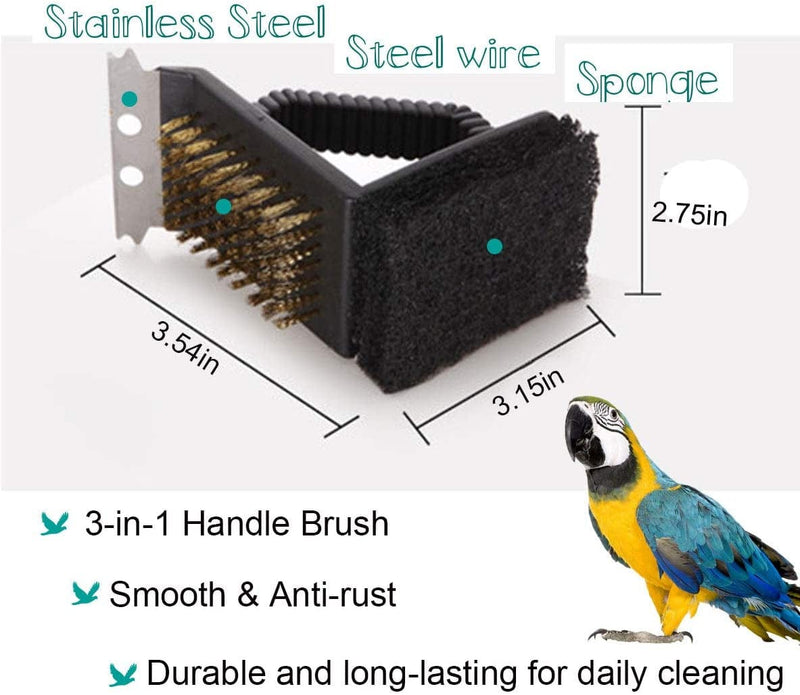 Bonaweite Bird Cage Cleaning Brush, Multi-Function Stainless Steel Triangle Birdcage Cleaner, Pet Supply Kennel Cage Accessory for Parrot Birds Dogs Cats …