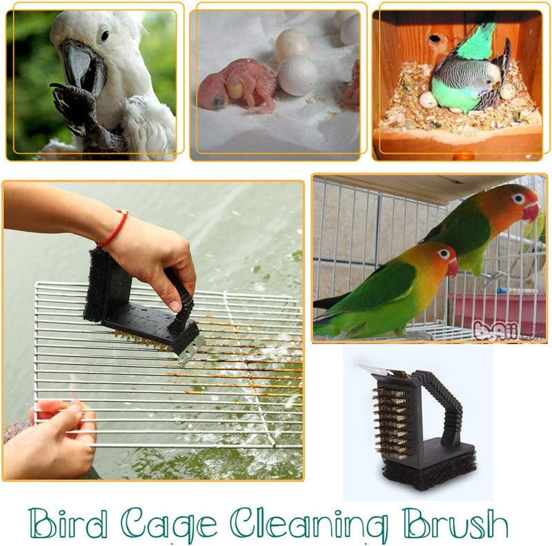 Bonaweite Bird Cage Cleaning Brush, Multi-Function Stainless Steel Triangle Birdcage Cleaner, Pet Supply Kennel Cage Accessory for Parrot Birds Dogs Cats …
