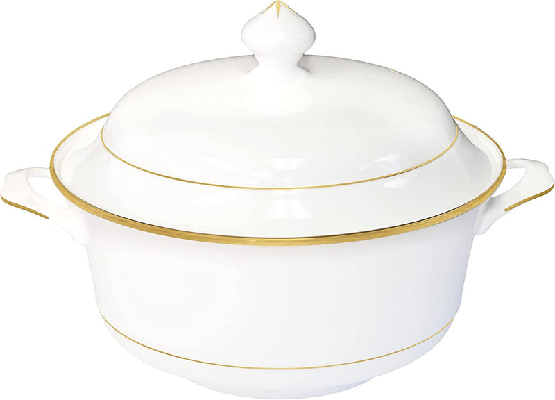 Bone China Dinnerware, 16PC Set, Service for 4, Double Gold Rim, White, Microwave Safe, Elegant Giftware, Dish Set, Essential Home, Everyday Living, Display, Decoration, Kitchen Dishes, Dinner Set Home & Garden > Kitchen & Dining > Tableware > Dinnerware QOUTIQUE Soup Tureen 2PC 