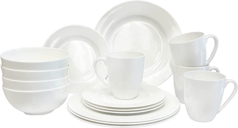 Bone China Dinnerware, 16PC Set, Service for 4, Double Gold Rim, White, Microwave Safe, Elegant Giftware, Dish Set, Essential Home, Everyday Living, Display, Decoration, Kitchen Dishes, Dinner Set Home & Garden > Kitchen & Dining > Tableware > Dinnerware QOUTIQUE White 16PC 