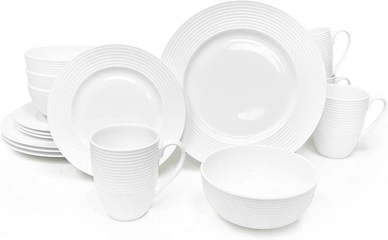 Bone China Dinnerware, 16PC Set, Service for 4, Double Gold Rim, White, Microwave Safe, Elegant Giftware, Dish Set, Essential Home, Everyday Living, Display, Decoration, Kitchen Dishes, Dinner Set Home & Garden > Kitchen & Dining > Tableware > Dinnerware QOUTIQUE White Circle 16PC 