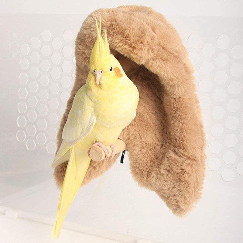 Bothyi Plush Bird Half Wrapped Nest Blanket Winter Warm Sleeping Bed House Playing Cage Accessories Parrot Blanket for Parakeet Macaw Bluebirds, Khaki