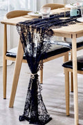 BOXAN 30X120 Inch Mysterious Black Lace Table Runner Boho Thanksgiving Lace Runner, Rustic Wedding Decorations, Lightweight Table Cover for Birthday Party Supplies Wedding Anniversary Party Decor Home & Garden > Decor > Seasonal & Holiday Decorations Shenzhen City Mingxi Technology Co.,Ltd Black  