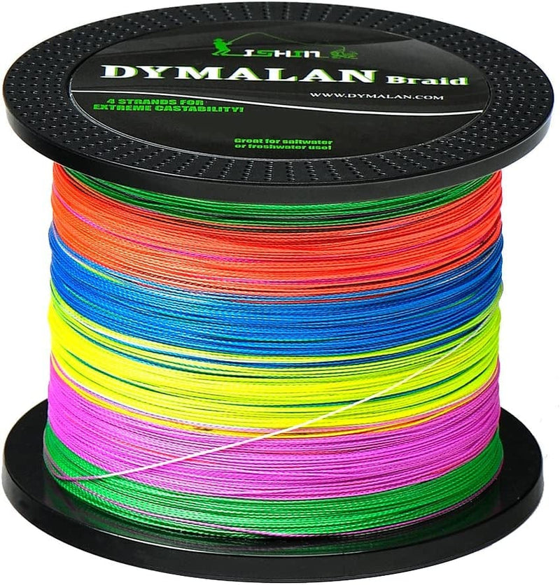 Braided Fishing Line by DYMALAN: 4-Strand Line, Abrasion Resistant PE Material for Durability, Zero Stretch & Low Memory, Extra Thin Diameter, Suitable for Saltwater &Freshwater Sporting Goods > Outdoor Recreation > Fishing > Fishing Lines & Leaders JIMEI Multi-color 10LB/4.6KG 0.09mm-1097 Yds 