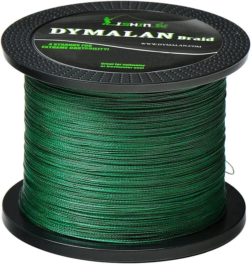 Braided Fishing Line by DYMALAN: 4-Strand Line, Abrasion Resistant PE Material for Durability, Zero Stretch & Low Memory, Extra Thin Diameter, Suitable for Saltwater &Freshwater Sporting Goods > Outdoor Recreation > Fishing > Fishing Lines & Leaders JIMEI Moss Green 10LB/4.6KG 0.09mm-328 Yds 