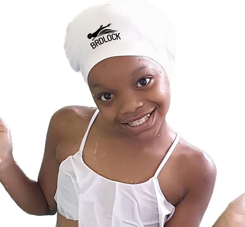 BRDLOCK Swim Cap Kids Extra Large Swim Cap for Braids and Dreadlocks Waterproof Silicone Swimming Caps for Girls Boys Children Youth Teen Large Swim Hat for Long Hair Thick Curly Hair Weavs Afro Hair Sporting Goods > Outdoor Recreation > Boating & Water Sports > Swimming > Swim Caps BRDLOCK White X-Small 