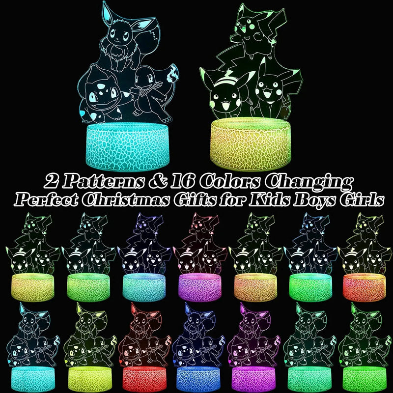 BRGETUO 3D Anime Toys Night Light, 2 Patterns Anime Lamp 16 Colors Changing Night Light for Kids Bedroom Decor, Illusion LED Light Christmas Gifts for Kids, Boys, Girls