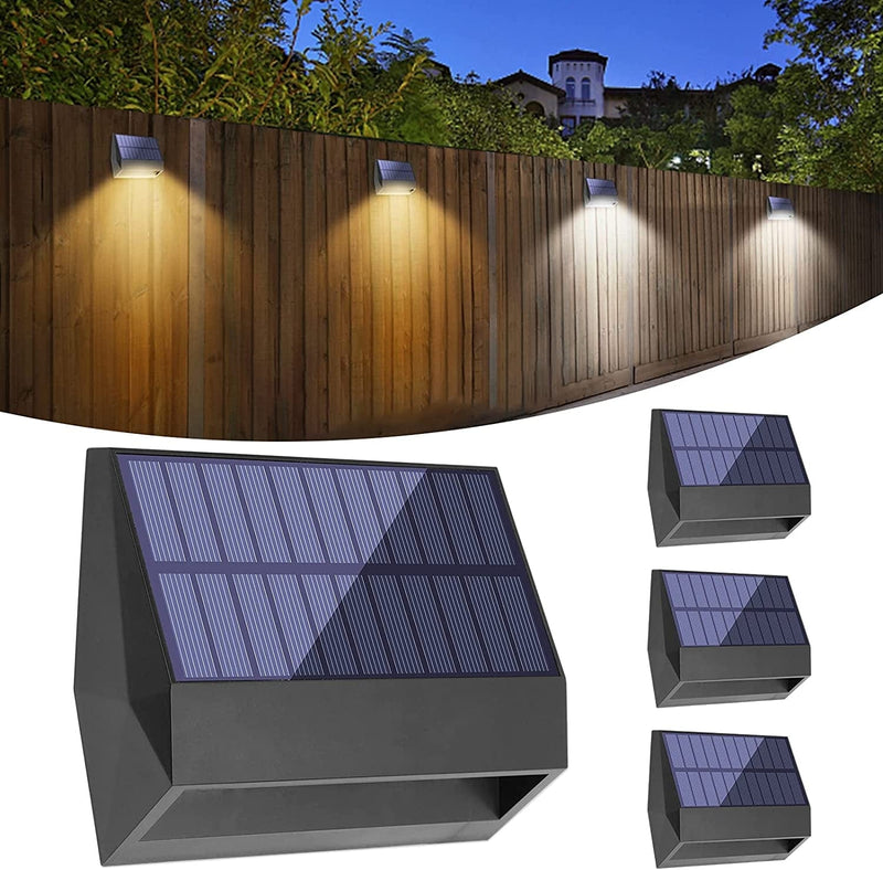 Bridika Solar Fence Lights LED Solar Wall Lights Outdoor IP65 Waterproof 2 Lighting Modes for Backyard Garden Garage and Pathway (Warm and Cool Light, 8 Packs)