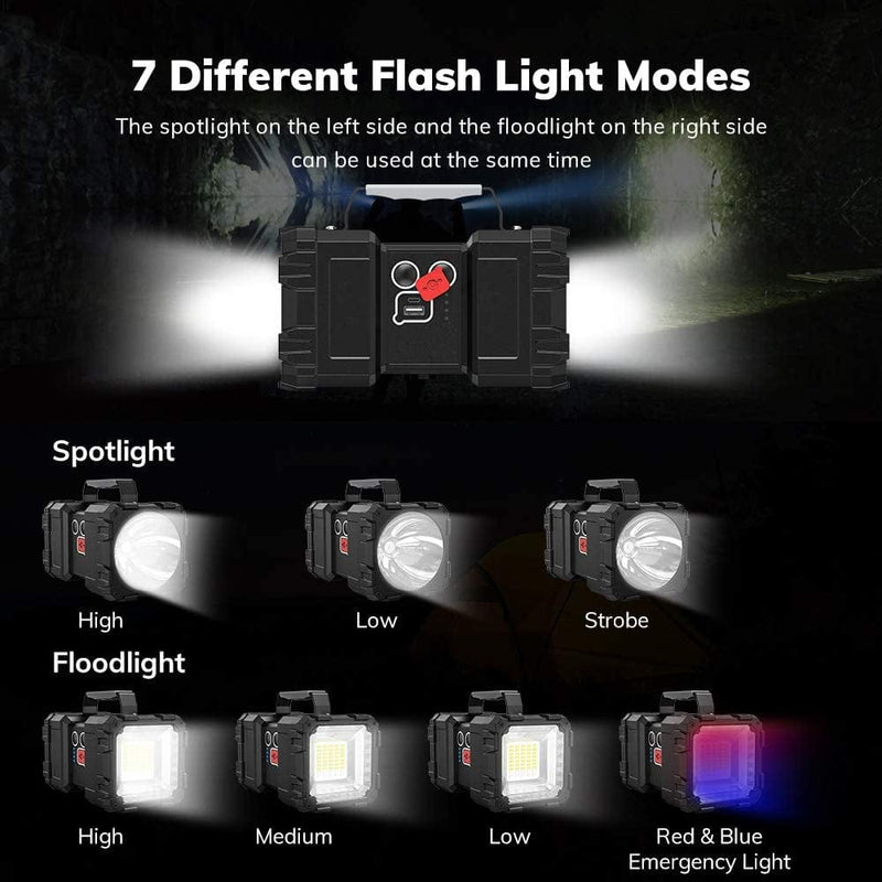 Bright Rechargeable Flashlight,Jodk Portable Handheld Spotlight Searchlight 10000Mah 1200LM with 3+4 LED Lights Modes, High Lumen Waterproof Flashlight Portable with USB Output Power Bank for Outdoor Home & Garden > Lighting > Flood & Spot Lights JODK   