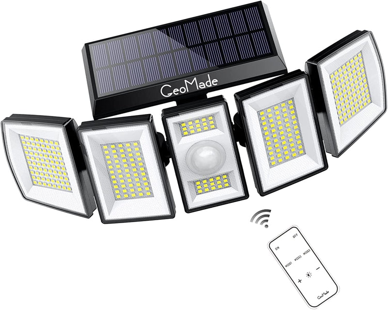 Bright Solar Lights Outdoor Waterproof Flood Dusk to Dawn Spot Lamp Powered Security Lighting Motion Sensor Detection for Yard outside House Patio Backyard Clip Porch Battery Power 300 LED 5 Head Home & Garden > Lighting > Lamps GeoMade 5 HEAD* 1 PACK  