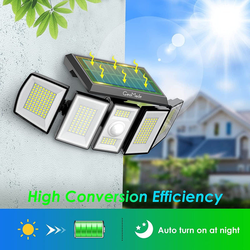 Bright Solar Lights Outdoor Waterproof Flood Dusk to Dawn Spot Lamp Powered Security Lighting Motion Sensor Detection for Yard outside House Patio Backyard Clip Porch Battery Power 300 LED 5 Head Home & Garden > Lighting > Lamps GeoMade   