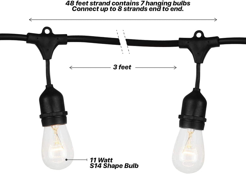 Brightech Ambience Pro Outdoor String Lights - Commercial Grade Waterproof Patio Lights with 48 Ft Dimmable Incandescent Edison Bulbs - Porch String Lights for Patio, Backyard, Outdoors - 11W Home & Garden > Lighting > Light Ropes & Strings Brightech   