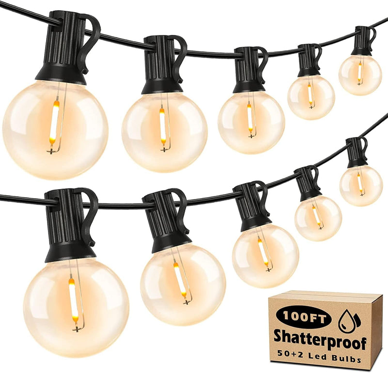 Brightever 100FT LED Outdoor String Lights G40 Globe Shatterproof Waterproof 2Pack 50Ft Patio Lights 52 Dimmable Edison Bulbs, String Lights for outside Porch Party Backyard Gazebo, Connectable Home & Garden > Lighting > Light Ropes & Strings Brightever 100FT  