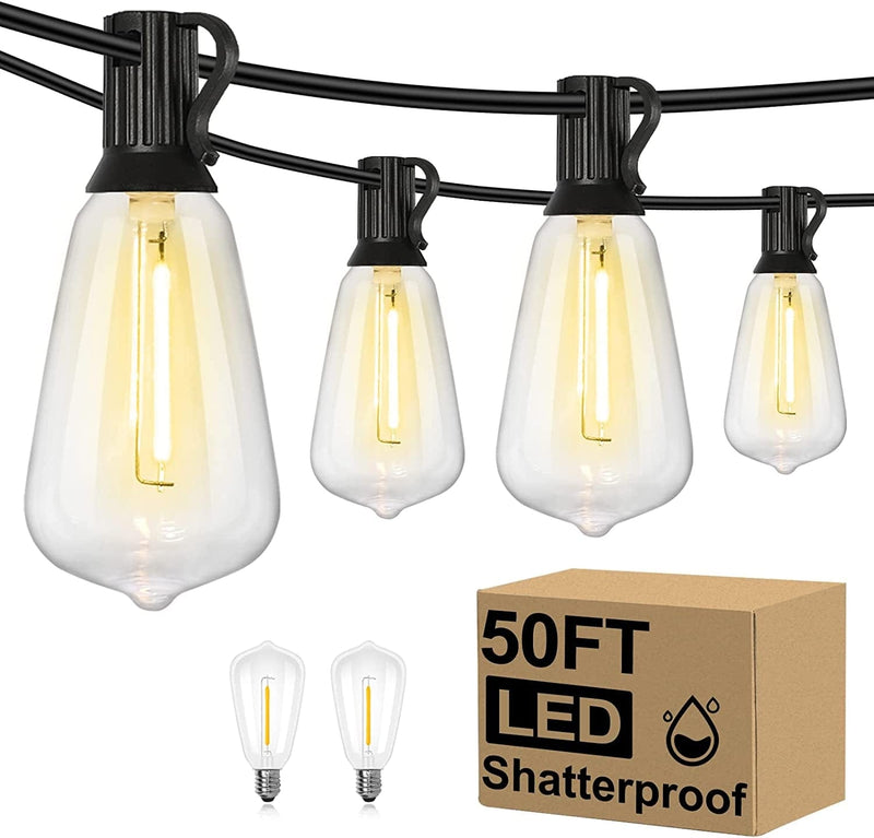Brightever LED Outdoor String Lights 100FT Patio Lights with 52 Shatterproof ST38 Vintage Edison Bulbs, outside Hanging Lights Waterproof for Porch, Deck, Garden, Backyard, Balcony, 2700K Dimmable Home & Garden > Lighting > Light Ropes & Strings Brightever 50ft  
