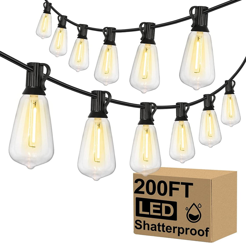 Brightever LED Outdoor String Lights 100FT Patio Lights with 52 Shatterproof ST38 Vintage Edison Bulbs, outside Hanging Lights Waterproof for Porch, Deck, Garden, Backyard, Balcony, 2700K Dimmable Home & Garden > Lighting > Light Ropes & Strings Brightever 200 ft  