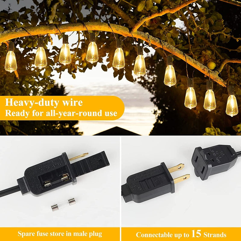 Brightever LED Outdoor String Lights 100FT Patio Lights with 52 Shatterproof ST38 Vintage Edison Bulbs, outside Hanging Lights Waterproof for Porch, Deck, Garden, Backyard, Balcony, 2700K Dimmable Home & Garden > Lighting > Light Ropes & Strings Brightever   