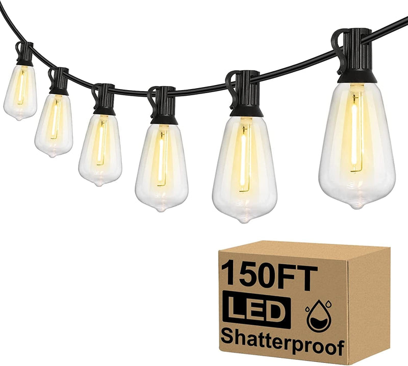 Brightever LED Outdoor String Lights 100FT Patio Lights with 52 Shatterproof ST38 Vintage Edison Bulbs, outside Hanging Lights Waterproof for Porch, Deck, Garden, Backyard, Balcony, 2700K Dimmable Home & Garden > Lighting > Light Ropes & Strings Brightever 150 ft  