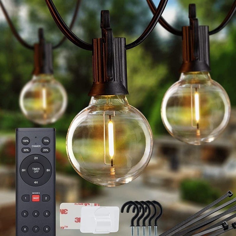 Brightown Led String Lights Outdoor 38Ft(28+10) with Remote, Patio String Lights for outside with 17 Shatterproof Bulbs(2 Spare), Waterproof Hanging Lights for Backyard Bistro Party Cafe, E12 Socket