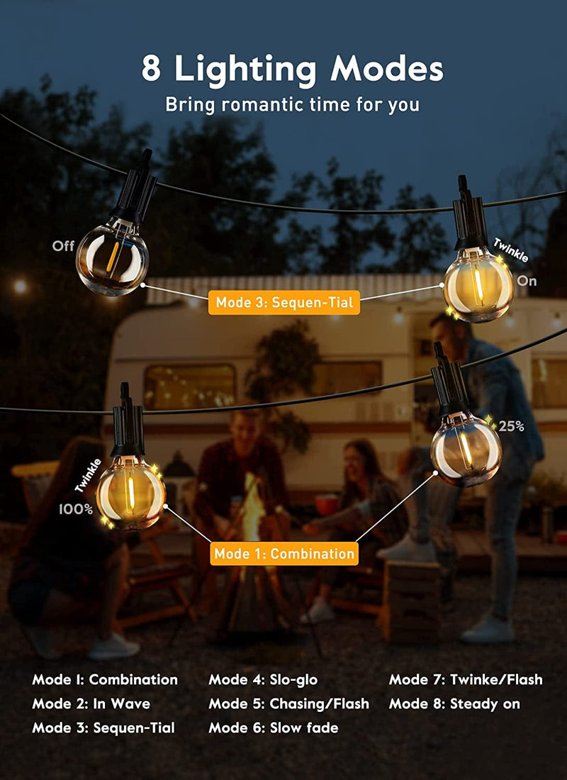 Brightown Led String Lights Outdoor 38Ft(28+10) with Remote, Patio String Lights for outside with 17 Shatterproof Bulbs(2 Spare), Waterproof Hanging Lights for Backyard Bistro Party Cafe, E12 Socket