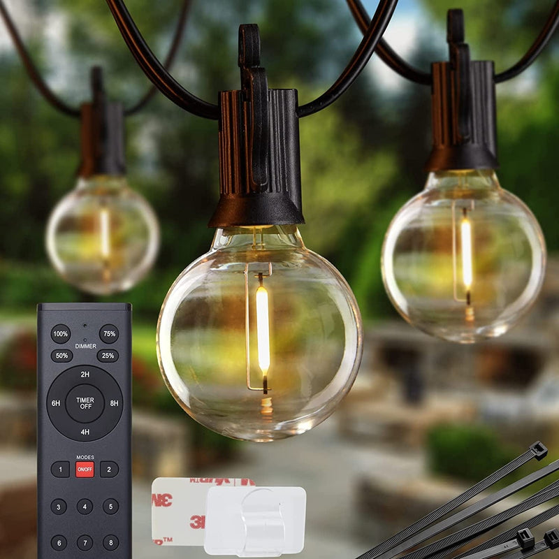 Brightown Led String Lights Outdoor 38Ft(28+10) with Remote, Patio String Lights for outside with 17 Shatterproof Bulbs(2 Spare), Waterproof Hanging Lights for Backyard Bistro Party Cafe, E12 Socket Home & Garden > Lighting > Light Ropes & Strings Brightown 58FT with Remote & Clips  