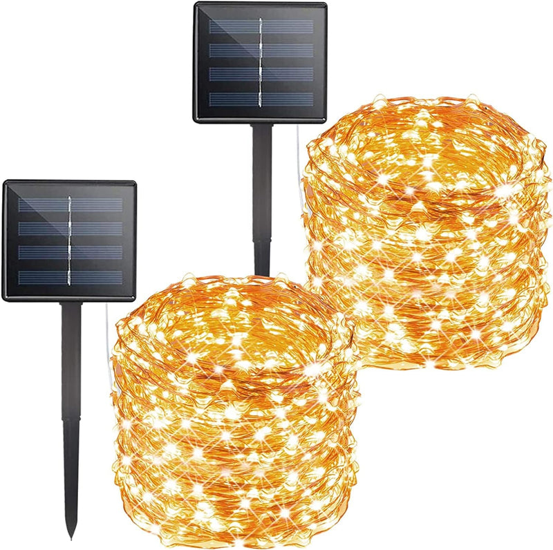 Brightown Outdoor Solar String Lights, 2 Pack 33Feet 100 Led Solar Powered Fairy Lights with 8 Modes Waterproof Decoration Copper Wire Lights for Patio Yard Trees Christmas Wedding Party (Warm White) Home & Garden > Lighting > Light Ropes & Strings Brightown Warm White 72FT 