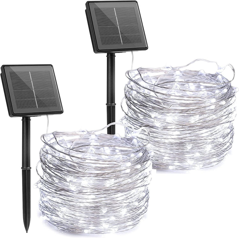 Brightown Outdoor Solar String Lights, 2 Pack 33Feet 100 Led Solar Powered Fairy Lights with 8 Modes Waterproof Decoration Copper Wire Lights for Patio Yard Trees Christmas Wedding Party (Warm White) Home & Garden > Lighting > Light Ropes & Strings Brightown Pure White 33FT 