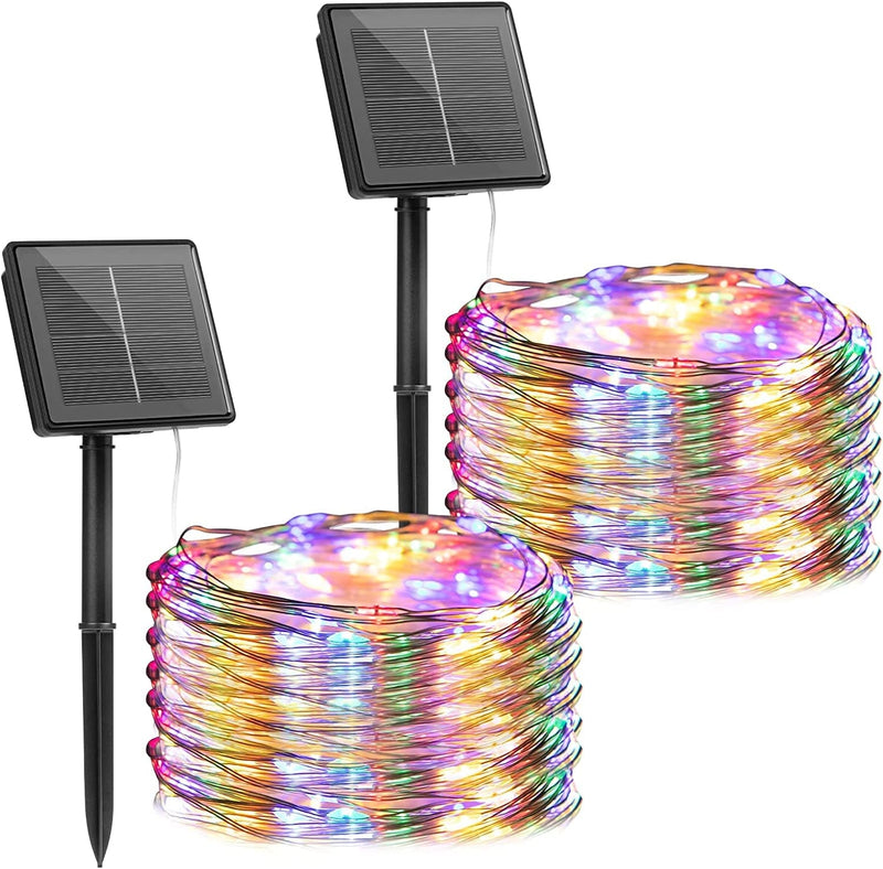 Brightown Outdoor Solar String Lights, 2 Pack 33Feet 100 Led Solar Powered Fairy Lights with 8 Modes Waterproof Decoration Copper Wire Lights for Patio Yard Trees Christmas Wedding Party (Warm White) Home & Garden > Lighting > Light Ropes & Strings Brightown Multicolor 33FT 