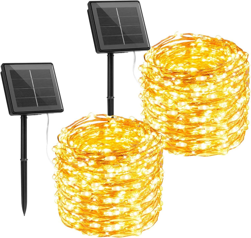 Brightown Outdoor Solar String Lights, 2 Pack 33Feet 100 Led Solar Powered Fairy Lights with 8 Modes Waterproof Decoration Copper Wire Lights for Patio Yard Trees Christmas Wedding Party (Warm White) Home & Garden > Lighting > Light Ropes & Strings Brightown Warm White 33FT 