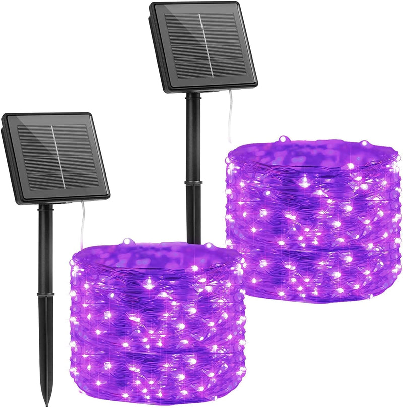 Brightown Outdoor Solar String Lights, 2 Pack 33Feet 100 Led Solar Powered Fairy Lights with 8 Modes Waterproof Decoration Copper Wire Lights for Patio Yard Trees Christmas Wedding Party (Warm White) Home & Garden > Lighting > Light Ropes & Strings Brightown Purple 33FT 
