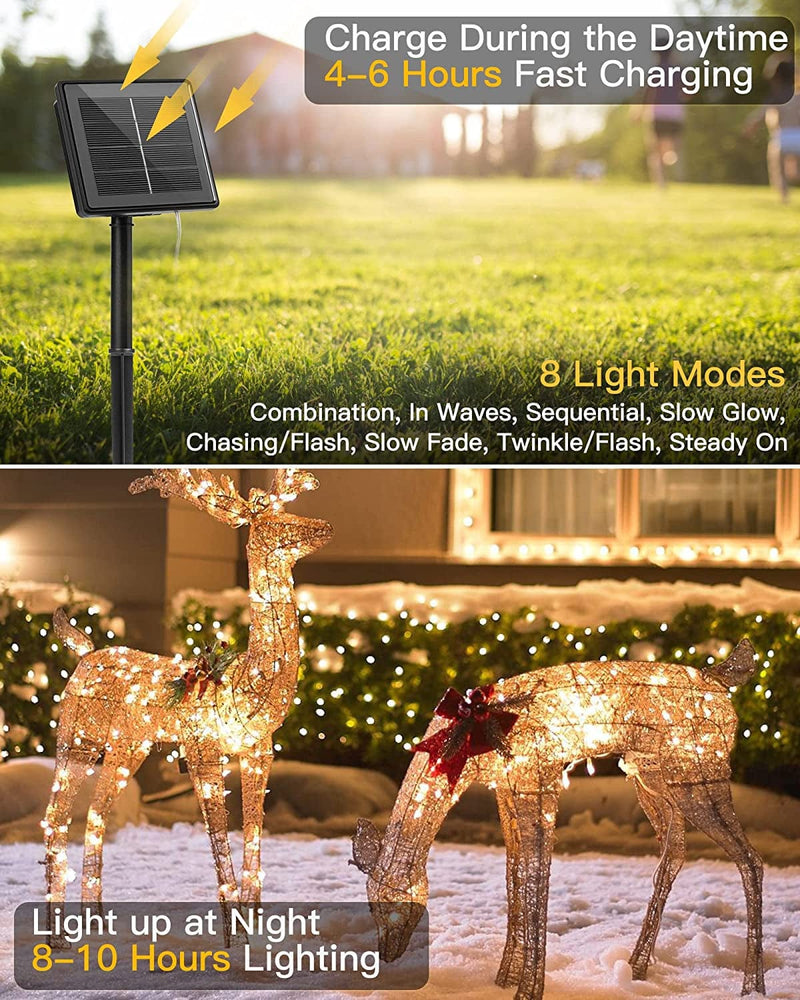 Brightown Outdoor Solar String Lights, 2 Pack 33Feet 100 Led Solar Powered Fairy Lights with 8 Modes Waterproof Decoration Copper Wire Lights for Patio Yard Trees Christmas Wedding Party (Warm White) Home & Garden > Lighting > Light Ropes & Strings Brightown   