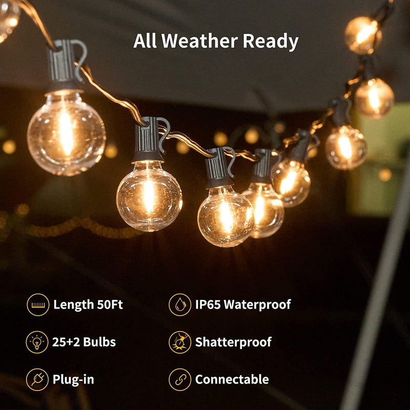 Brightown Outdoor String Lights - 50 Ft Waterproof Connectable Dimmable LED Patio Lights with 25 G40 Globe Bulbs, All Weatherproof Hanging Lights for outside Backyard Porch Party Decoration Home & Garden > Lighting > Light Ropes & Strings Brightown GY   