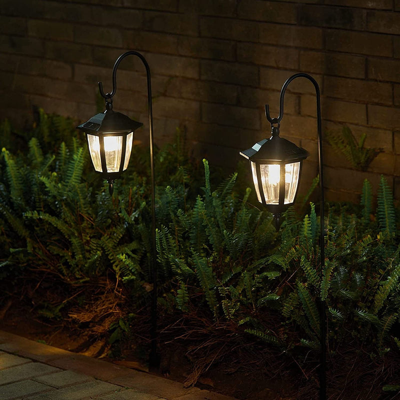 Brightown Solar Pathway Lights Outdoor Waterproof 2 Pack 38.5 Inch Shepherd Hook with Hanging Lantern Bright Driveway Markers Black Lamp Post for Garden Path Front outside Patio Yard 3000K Warm White Home & Garden > Lighting > Lamps Brightown   