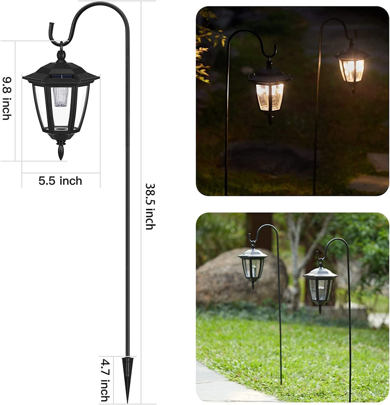 Brightown Solar Pathway Lights Outdoor Waterproof 2 Pack 38.5 Inch Shepherd Hook with Hanging Lantern Bright Driveway Markers Black Lamp Post for Garden Path Front outside Patio Yard 3000K Warm White Home & Garden > Lighting > Lamps Brightown   