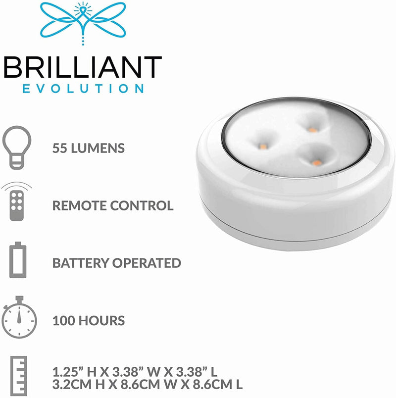 Brilliant Evolution LED Lights 2 Pack with Remote | Wireless LED under Cabinet Lighting | under Counter Lights for Kitchen | under Cabinet Lights | Battery Powered Lights | Closet Lights